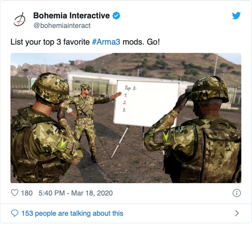 List your top 3 favorite Arma 3 - Bohemia Interactive